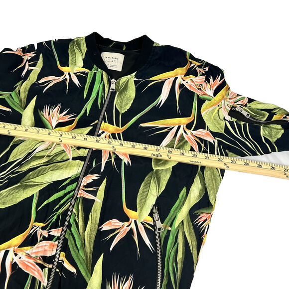Zara Basic Outerwear Womens Xs Floral Zip Up Bomber Jacket Tropical Oversized - Picture 7 of 10